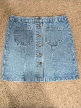 Classic Light Blue Denim Button-Front Skirt